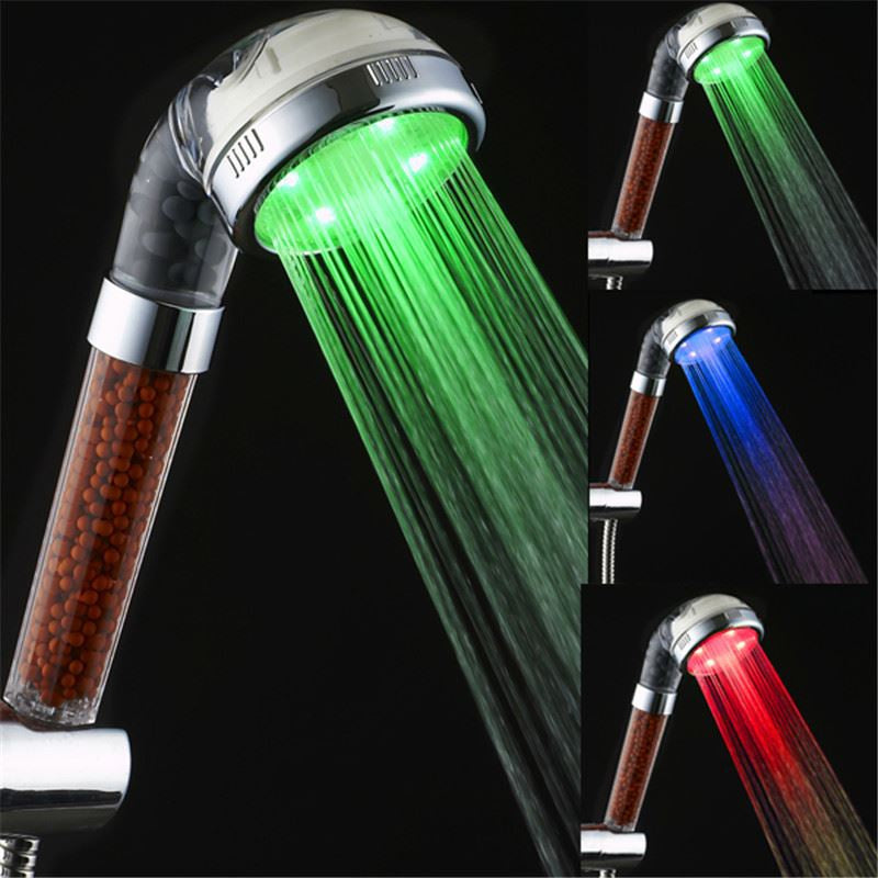 Cap de dus cu LED-uri colorate si granule anti-calcar