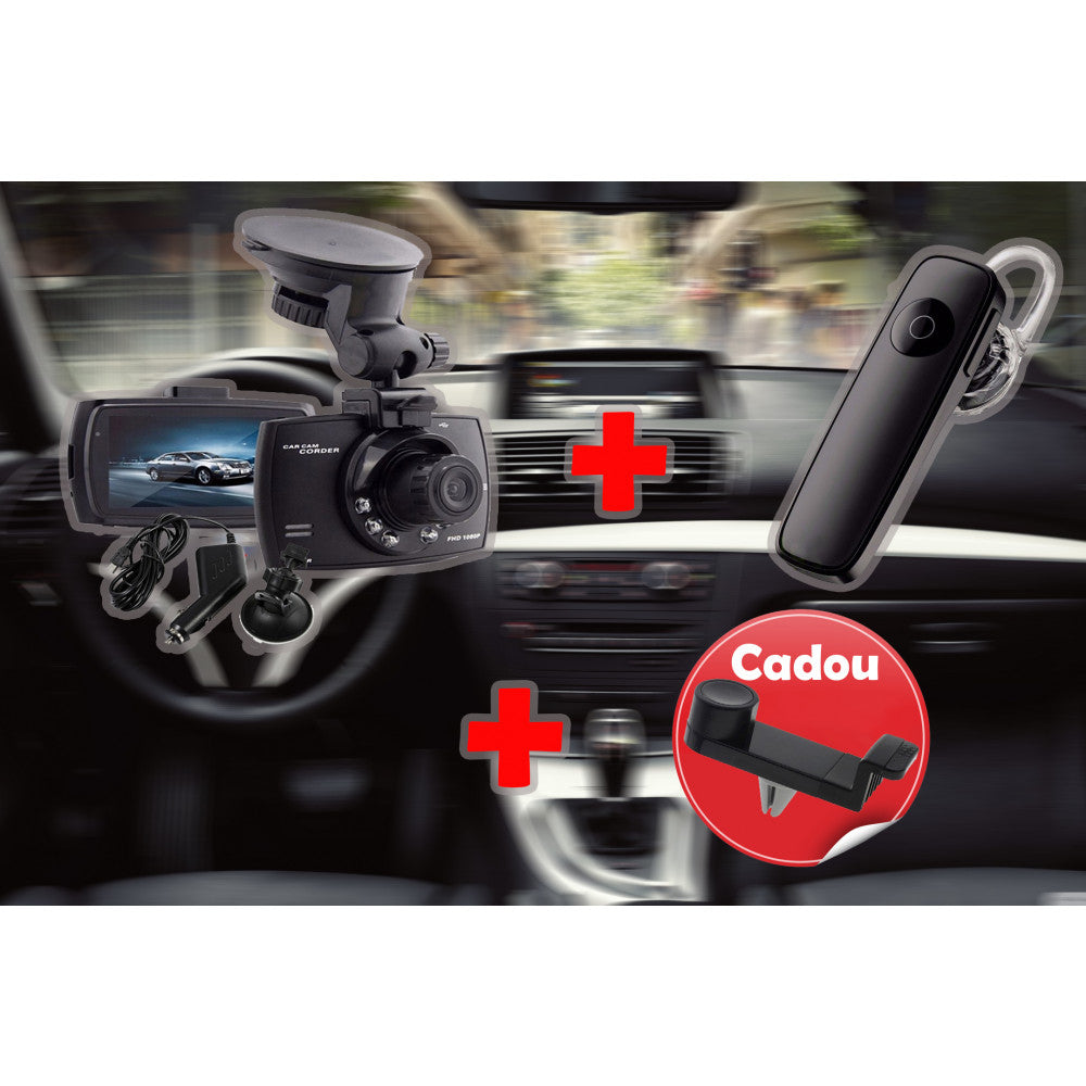 Pachet 3 in 1 Camera Video Auto Full HD Casca Bluetooth si Suport Telefon TeleshopTV