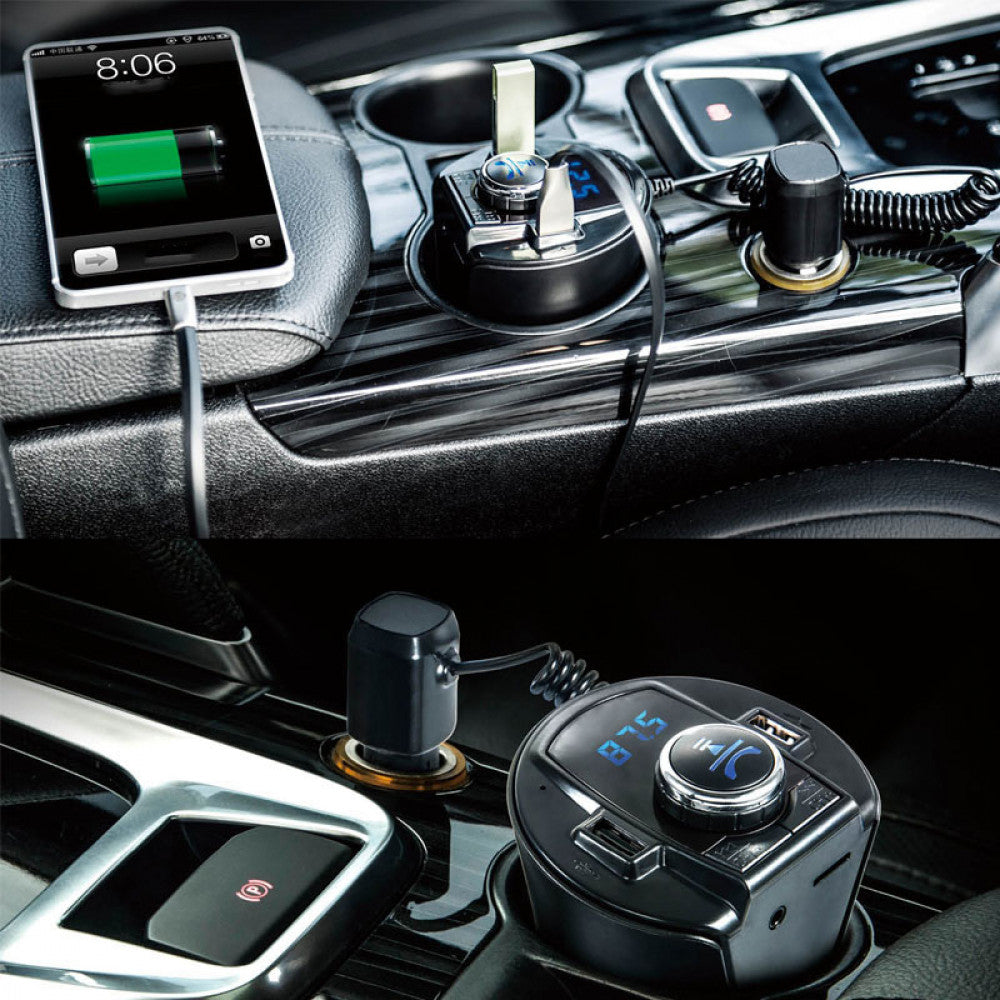 Modulator FM cu functie Bluetooth, Handsfree, Ecran LCD si suport pahar