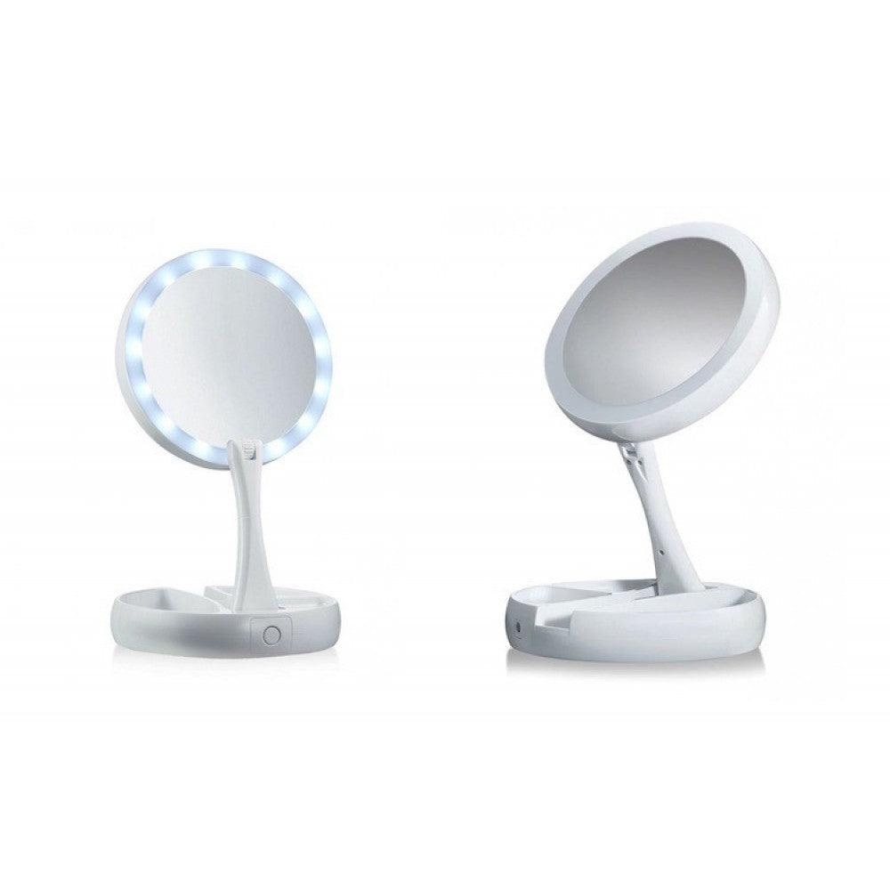 Oglinda Cu LED Pentru Machiaj, 2 Fete, Pliabila, Reglabila, Factor Marire 10x