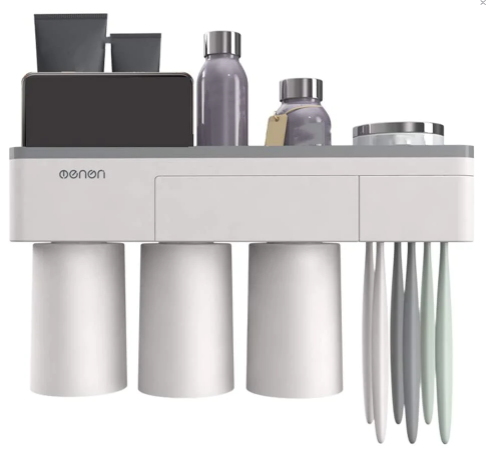 Organizator cu suport 3 pahare magnetice si 6 periute de dinti