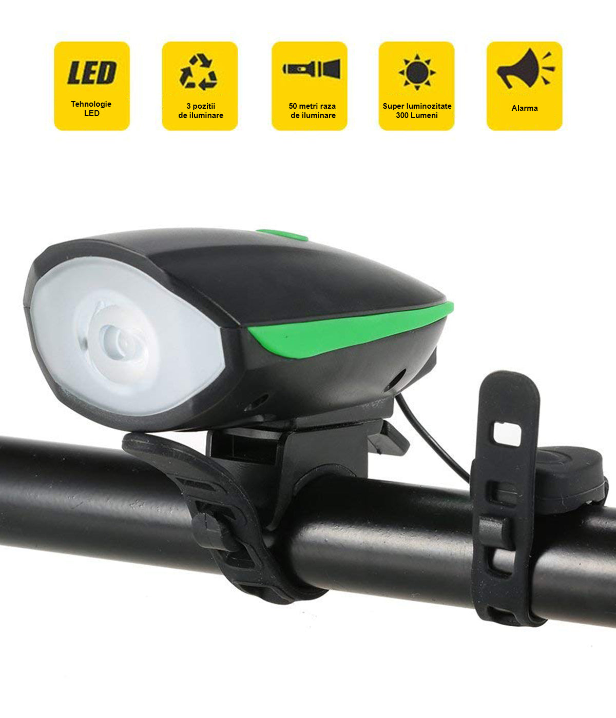 Lanterna bicicleta 2 in 1 cu Led si Alarma Eficienta garantata