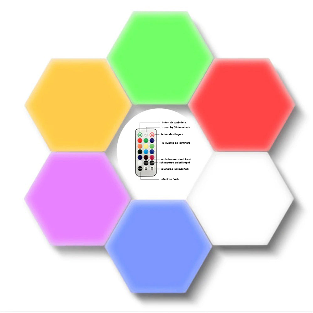 Set 6/10 Lampi Modulare Hexagon Colorate cu aprindere prin atingere