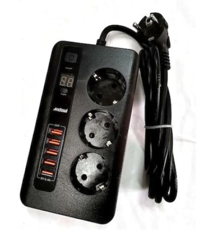 Prelungitor 2 Metri Andowl Cu 3 Prize 220V Si 5 Mufe USB 3.4A