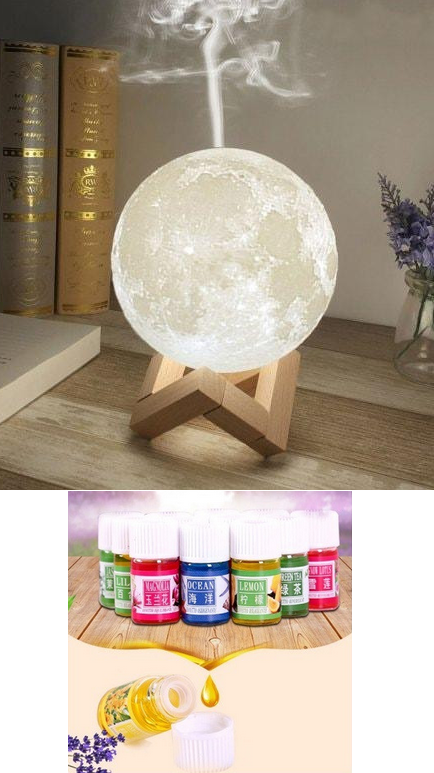 Lampa de veghe forma Luna 3d , cu umdificator Cadou 4 esente 10ml surpriza !!!