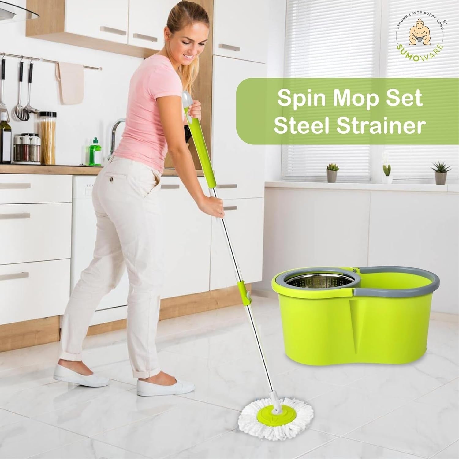 Set mop rotativ 360° galeata cu centrifuga inox