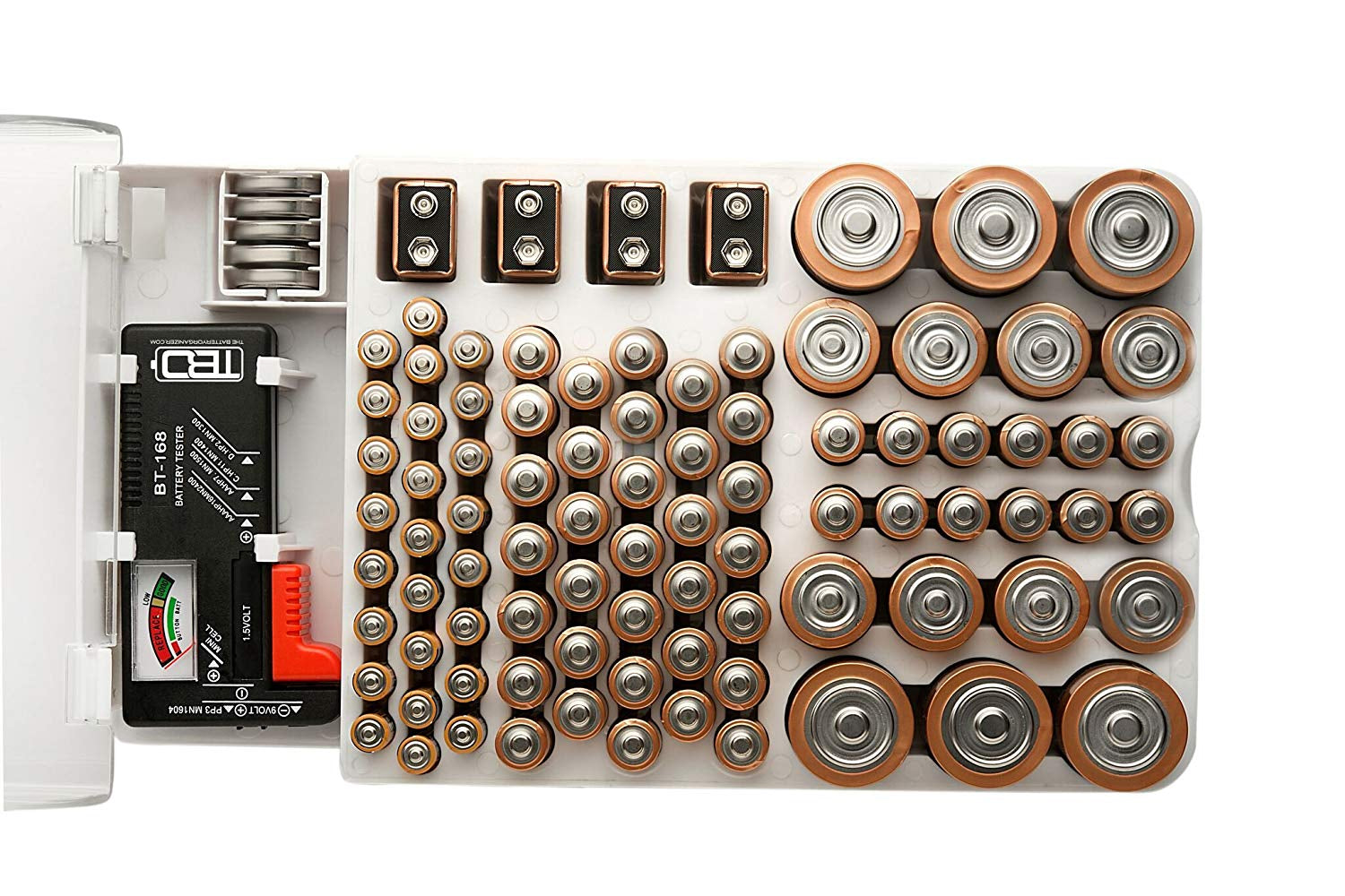 Organizator pentru stocarea bateriilor cu tester
