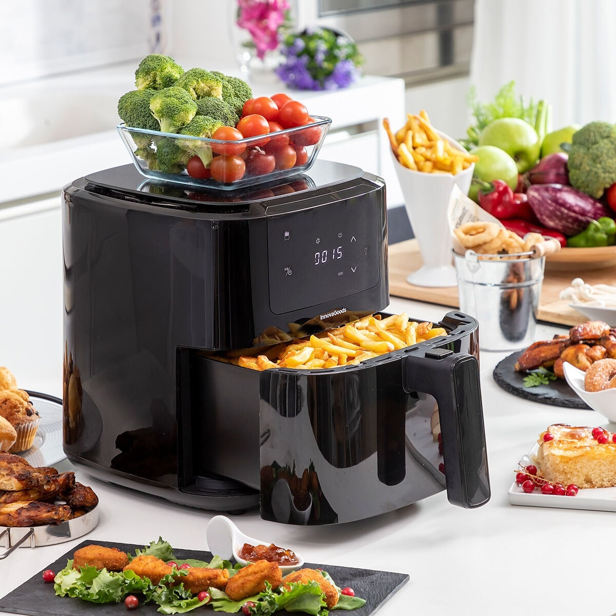 FRITEUZA FARA ULEI CU AER CALD, 2400 W FUNCTIE DE COACERE, PRAJIRE 10L, CU GEAM, AIR FRYER