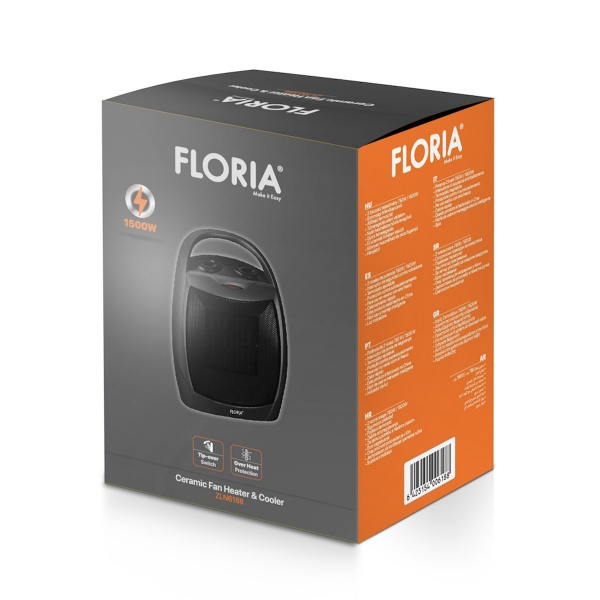 Aeroterma ceramica FLORIA ZLN-6188, Putere 1500W, 2 trepte de reglare temperatura+aer rece, Termostat reglabil,Rezistenta ceramica