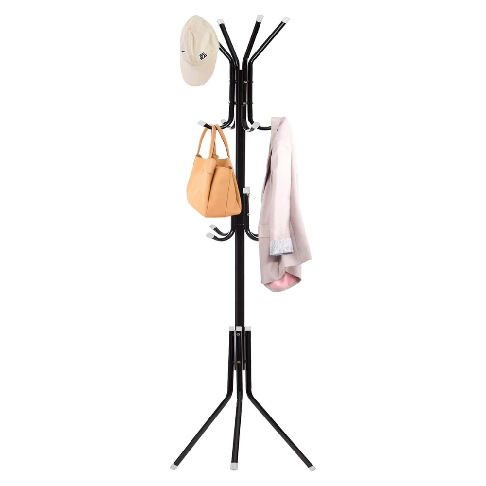 Cuier pentru haine, negru, corp metalic, 165cm