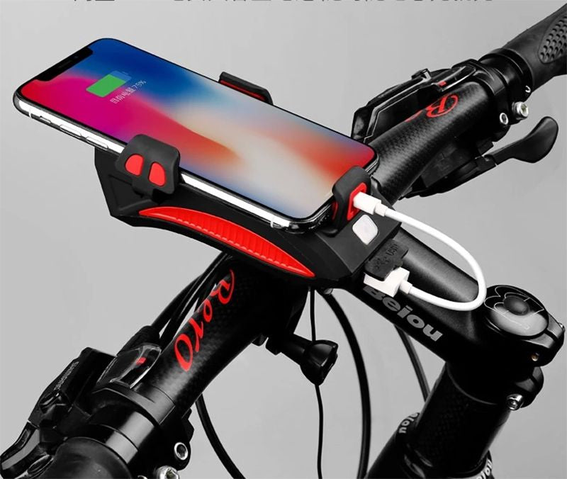 Suport de telefon pentru bicicleta cu lanterna si alarma