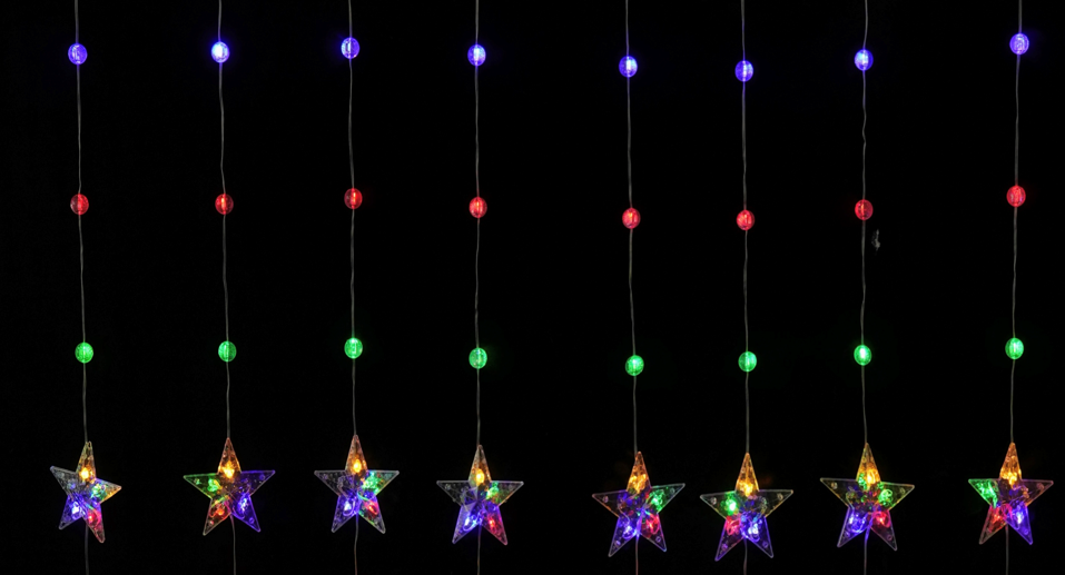 Instalatie perdea luminoasa 3 X 1 M cu stele si bile 112 Led Multicolora
