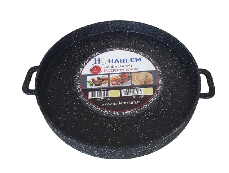 Tigaie grill cu doua fete Harlem® Granit 36K, Suprafete din granit antiaderent, Doua manere, Suprafata neteda si suprafata grill, Diametru 36 cm, Cratita, Negru