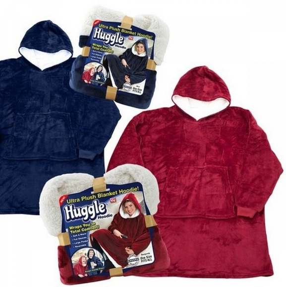Patura cu maneci stil hanorac cu gluga si buzunar Huggle Hoodie