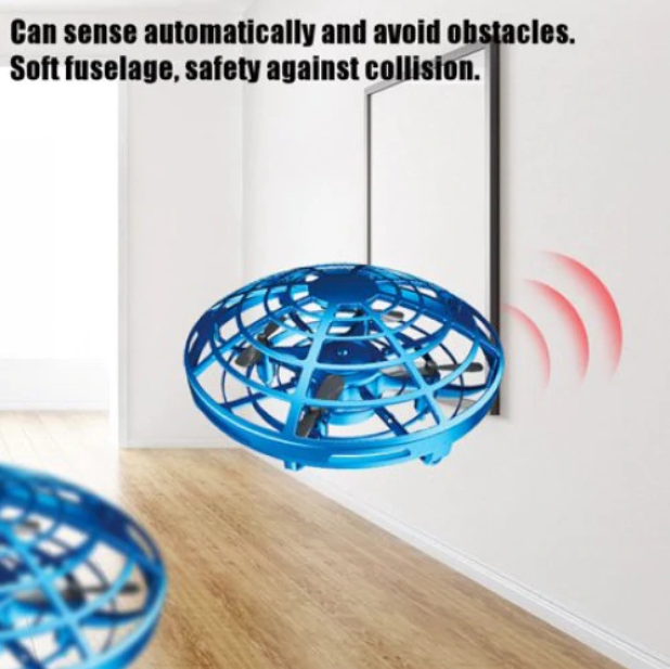 Mini drona OZN disc zburator interactiv cu senzori infrarosu lumina LED, diametru 11 cm