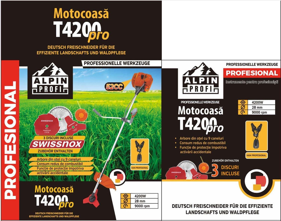Motocoasa Alpin Profi 4200, 5.6CP, 9000RPM + 4 Sisteme Taiere