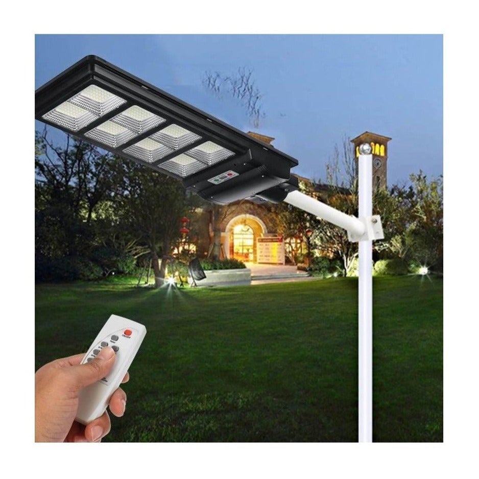 Lampa stradala proiector LED 400 W cu panou fotovoltaic + telecomanda si senzor Cadou STALP METALIC