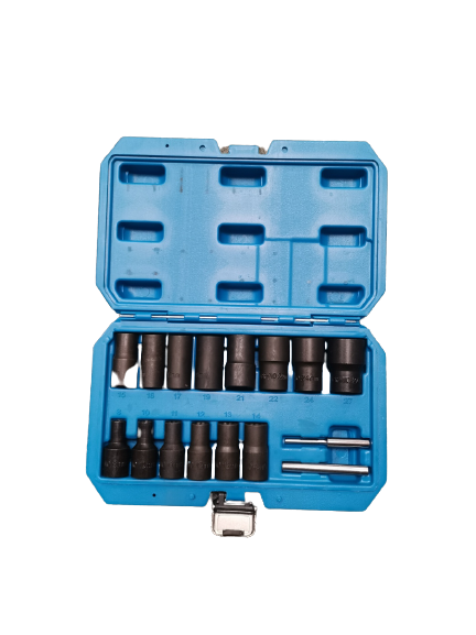 Set tubulare extractoare pentru suruburi si piulite deteriorate, 8-27 mm, actionare 12, 16 piese