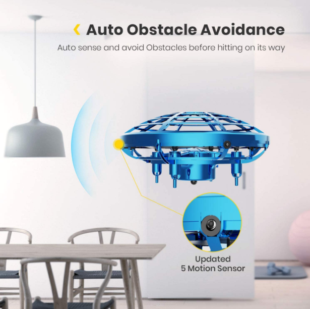 Mini drona OZN disc zburator interactiv cu senzori infrarosu lumina LED, diametru 11 cm