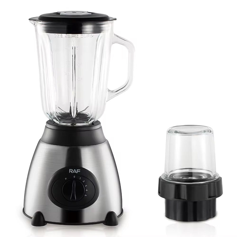 Blender Electric 2 in 1 RAF-300 / RAF-367 cu Vas din Otel Inoxidabil / Sticla si Rasnita pentru Masala, Capacitate 1.5L, 1000W