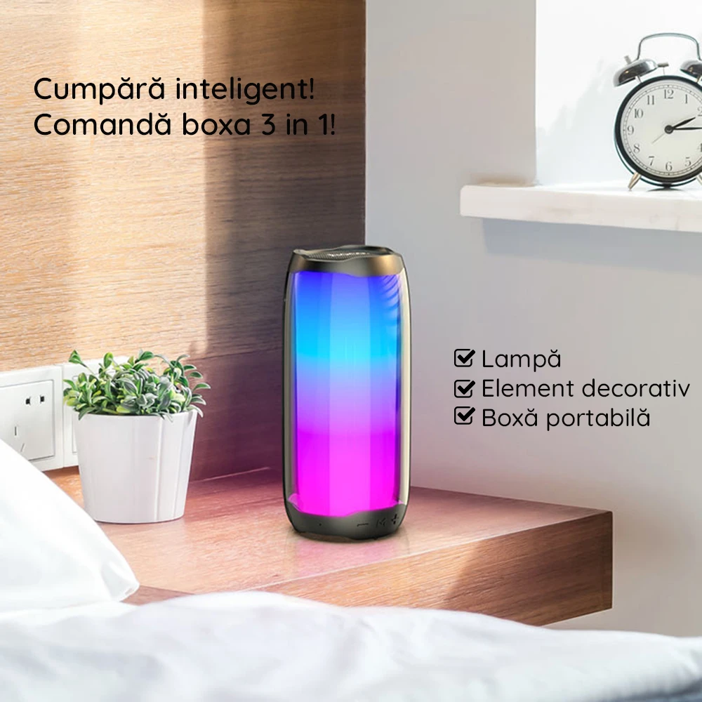 Boxa Portabila PLUSE 5 cu Subwoofer Partybox, Smart Sound Stereo, BT, Smart Light, Aux+USB+Card