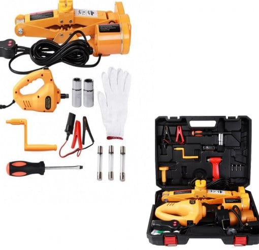 Cric Auto Electric de 12V DC si Cheie cu Impact Pentru Jante, cu Instrument Galben de Ridicare