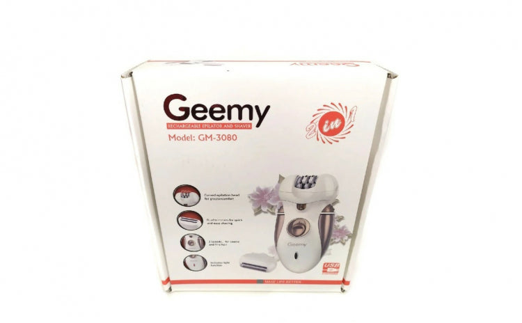 Epilator electric Geemy GM-3080, alimentare acumulator, 2 capete interschimbabile, 2 trepte viteza, Alb