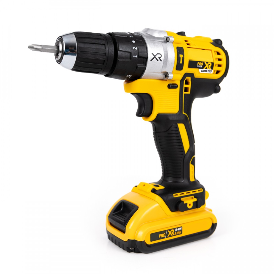 Trusa bormasina XR angrenaj metalic, 2 acumulatori, 36V, 8Ah, incarcator si 30 accesorii