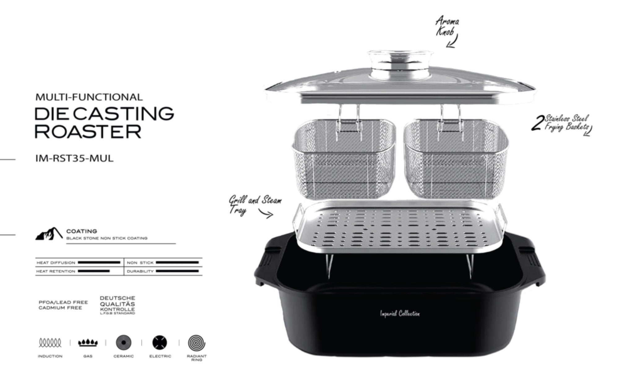 Tava roster multifunctional Imperial Collection IM-RST35-MUL, 35 cm