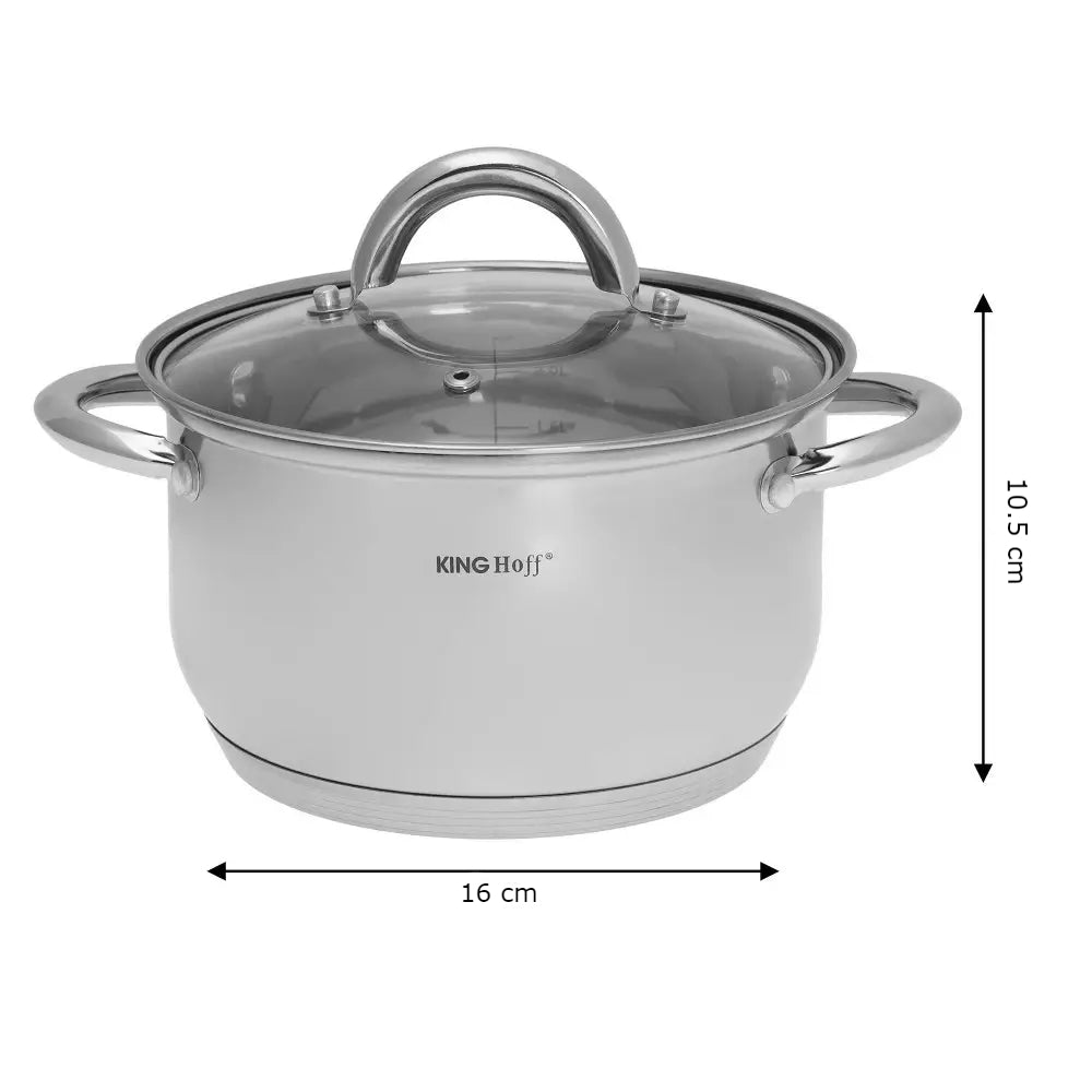 Set de 3 oale din inox cu capac sticla, dimensiuni 16 cm, 18 cm, 20 cm