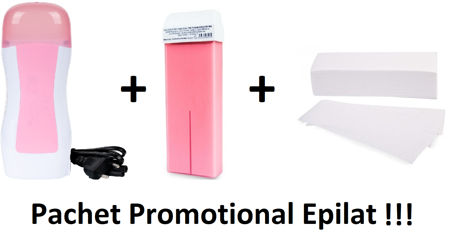 Pachet Epilare !! Incalzitor Ceara Pink Star + Ceara epilatoare roll-on 100 ml, piele sensibila + Benzi din hartie pentru epilat 100 buc
