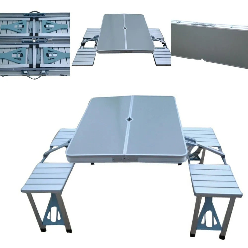 Masa camping pliabila din aluminiu cu 4 scaune