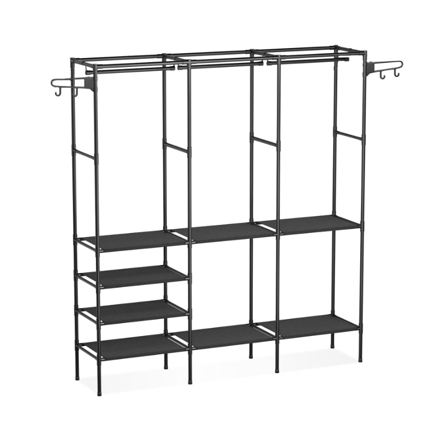 Cuier haine, Negru, cu 8 rafturi si carlige, Inaltime 175 cm