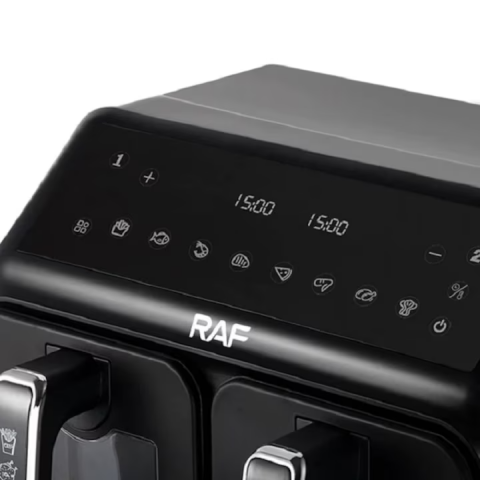 Friteuza digitala cu aer cald RAF R.5377, 2 cosuri cu geam, 9 litri, 2200 W, 9 Programe, Touch screen + CADOU CARTE DE RETETE