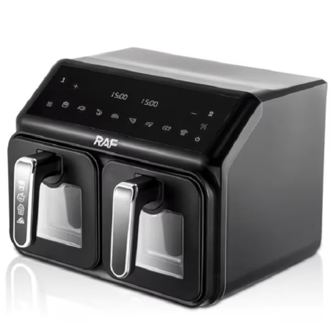 Friteuza digitala cu aer cald RAF R.5377, 2 cosuri cu geam, 9 litri, 2200 W, 9 Programe, Touch screen + CADOU CARTE DE RETETE