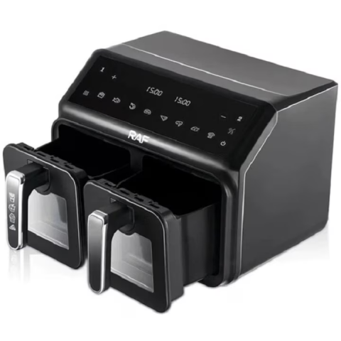 Friteuza digitala cu aer cald RAF R.5377, 2 cosuri cu geam, 9 litri, 2200 W, 9 Programe, Touch screen + CADOU CARTE DE RETETE