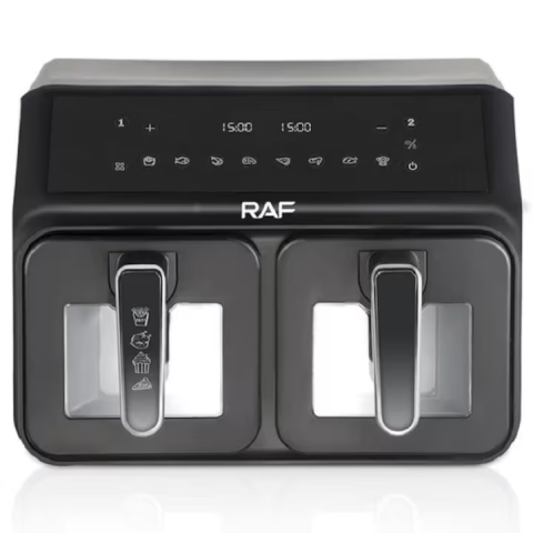 Friteuza digitala cu aer cald RAF R.5377, 2 cosuri cu geam, 9 litri, 2200 W, 9 Programe, Touch screen + CADOU CARTE DE RETETE