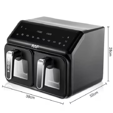 Friteuza digitala cu aer cald RAF R.5377, 2 cosuri cu geam, 9 litri, 2200 W, 9 Programe, Touch screen + CADOU CARTE DE RETETE