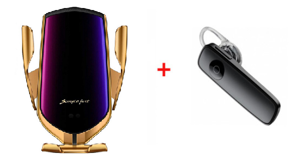 Super Oferta Pachet Promotional Casca Bluetooth si Suport Incarcator Telefon pentru Masina