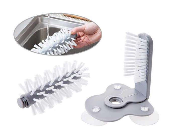 Perie dubla pentru spalare pahare si recipiente, interiorexterior, fixare cu ventuza, 18cm