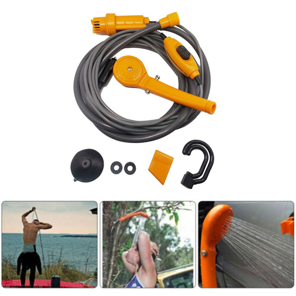 Set pompa de dus portabil, cu presiune 2.5Lmin si furtun 2m, cablu alimentare 5 metri, DC 12V, pentru camping sau drumetii
