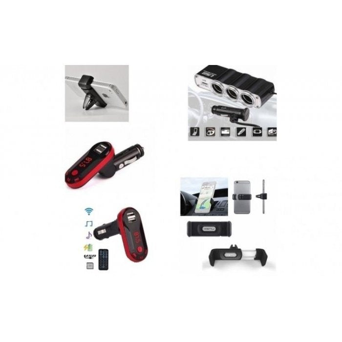 Modulator FM cu Bluetooth, Mp3 player cu incarcator + Priza bricheta tripla, cu USB + Suport auto telefon