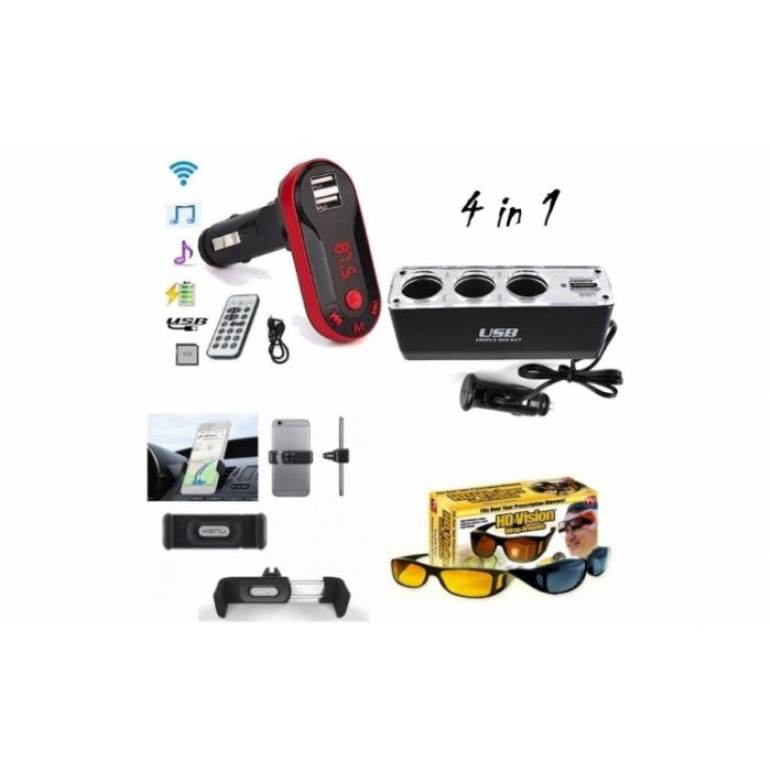 Modulator FM mp3 player bluetooth+ priza bricheta tripla + Ochelari Hd Vision + Suport auto