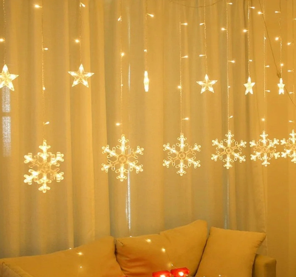 Instalatie Perdea cu Fulgi si Stele, 3x1m, 110 led, Interconectabila