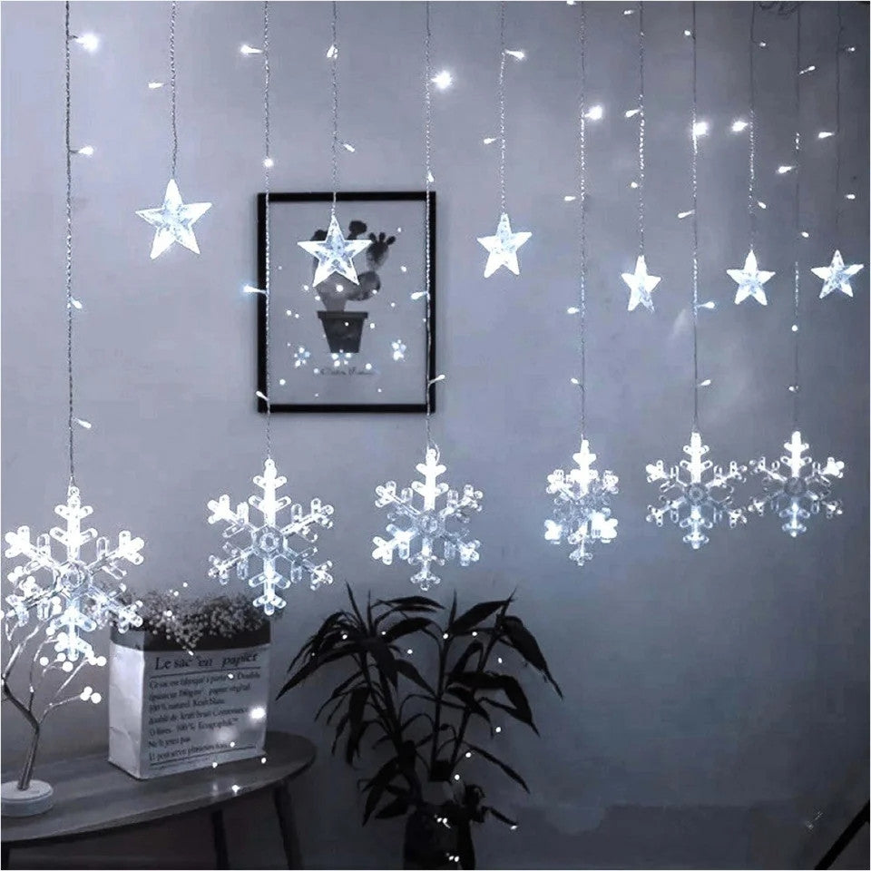 Instalatie Perdea cu Fulgi si Stele, 3x1m, 110 led, Interconectabila
