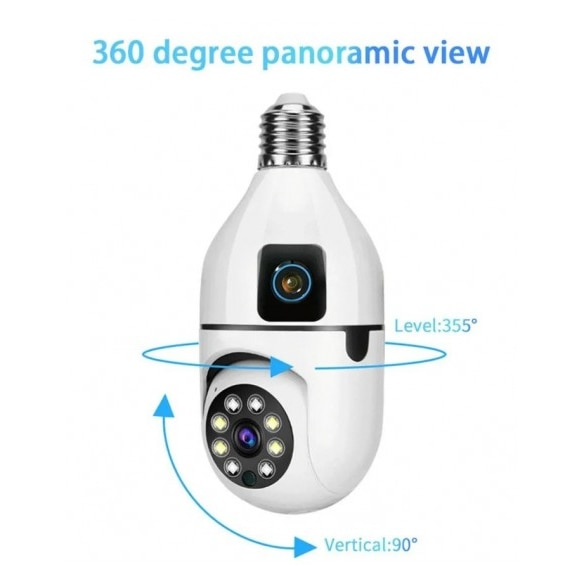 Camera Supraveghere Wi-Fi, Tip Bec E27, Dubla, 2MP+2MP, Rotire 360°, Interior/Exterior, Filmare Nocturna, Audio Bidirectional, Slot Card