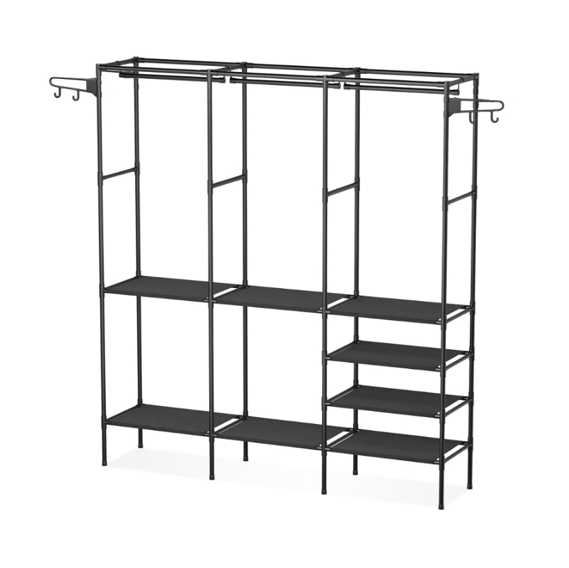 Cuier haine, Negru, cu 8 rafturi si carlige, Inaltime 175 cm