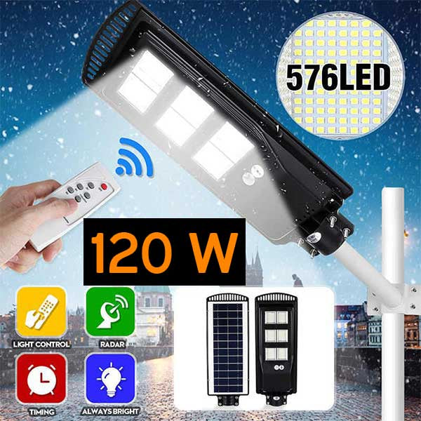 Lampa solara LED, 120 W, cu panou solar si telecomanda