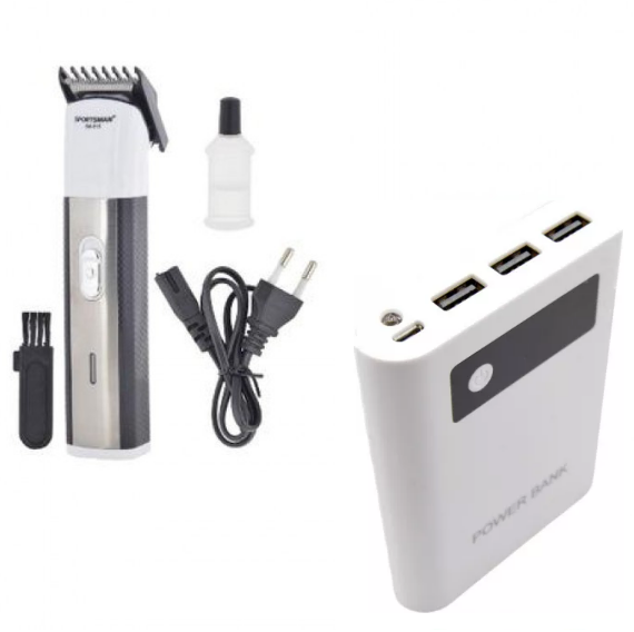 BATERIE EXTERNA, 15000 MAH, 3 PORTURI USB, MINI LANTERNA LED + Masina de tuns