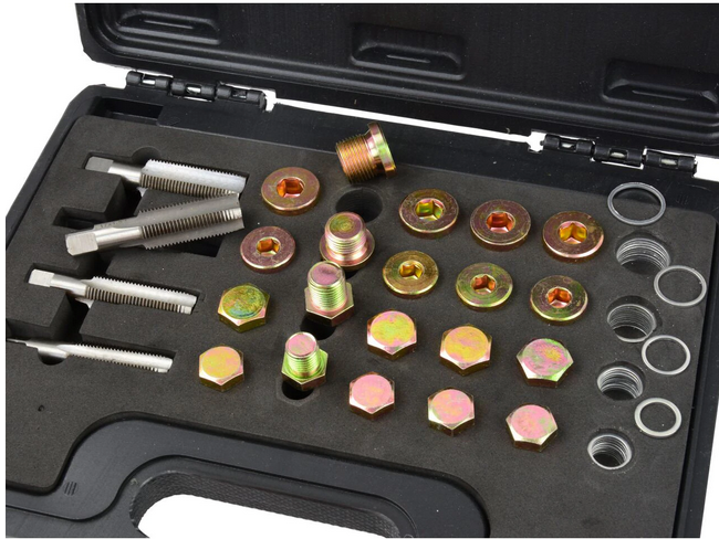 Set pentru reparare dopuri baie de ulei, Geko, 64 piese, cutie plastic